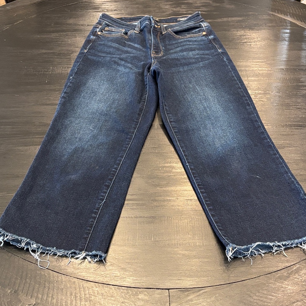 Judy Blue Dark Wash Frayed Hem Wide Leg Jeans size 1